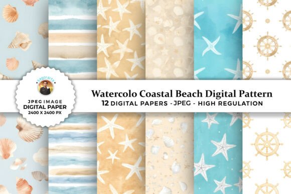 Download Watercolor Coastal Beach Digital Pattern - Digital pattern Collection