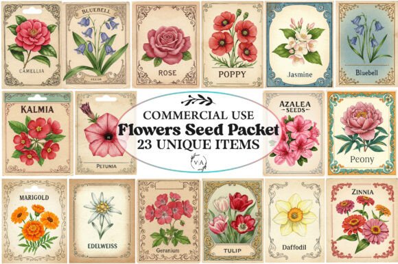 Download Vintage Flowers Seed Packet Clipart - Vintage Collection