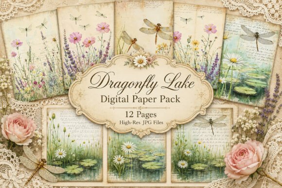 Download Vintage Dragonfly Digital Paper - Vintage Collection