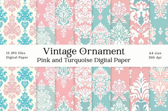 Download Pink Turquoise Vintage Ornament Papers - Vintage Collection