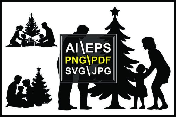 Download Silhouette Family Decorating Christmas - Premium Resources