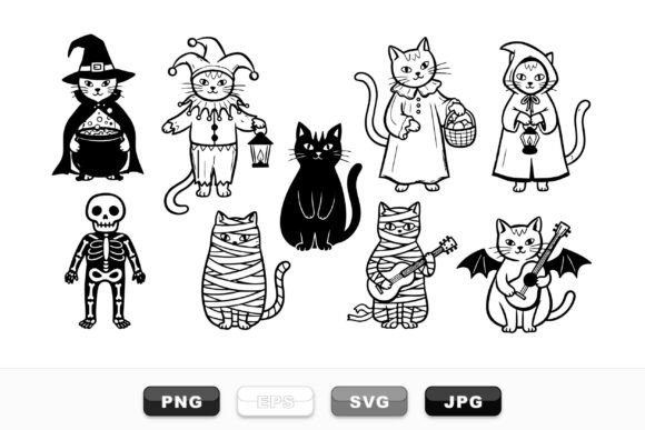 Download Spooky Cat Halloween Clipart Set - Premium Resources