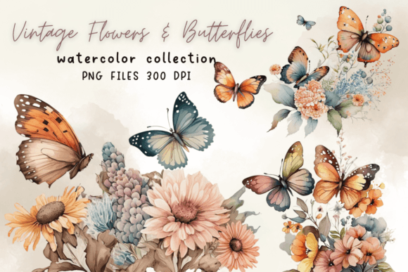 Download Vintage Flowers &amp; Butterflies Watercolor - Vintage Collection
