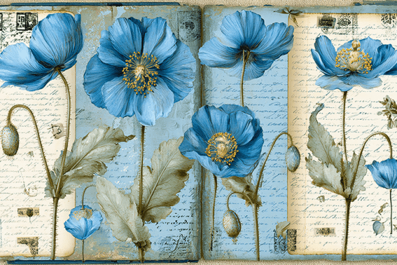 Download Blue Vintage Poppy Floral Background - Vintage Collection