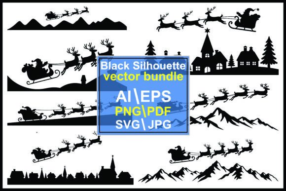 Download Black Santa Claus Sleigh Reindeer over - Premium Resources