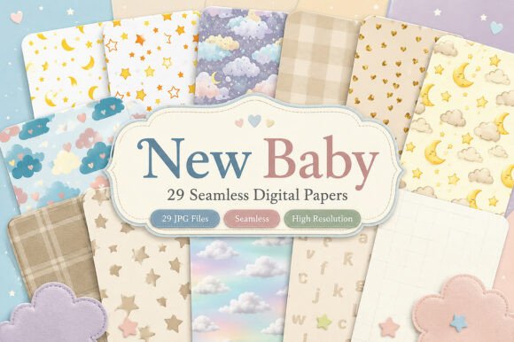 Download New Baby Digital Pattern Papers - Digital pattern Collection