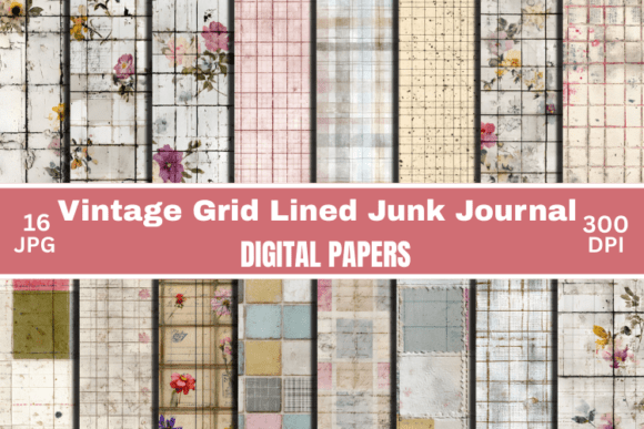 Download Vintage Grid Lined Ephemera Junk Journal - Vintage Collection