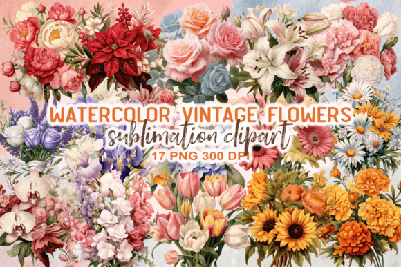Download Vintage Flowers Watercolor Clipart - Vintage Collection