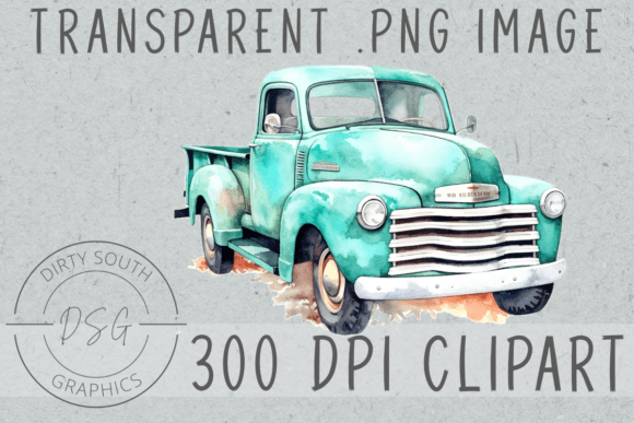 Download Watercolor Vintage Turquoise Truck - Vintage Collection